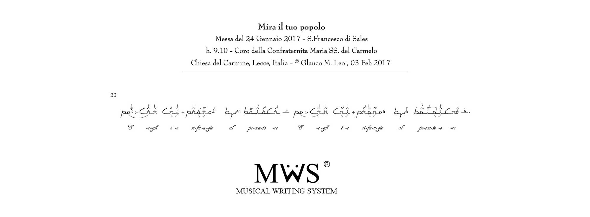 Abstract from the Audiografia of Mira il Tuo Popolo, a folk italian song, transcripted by Glauco Leo